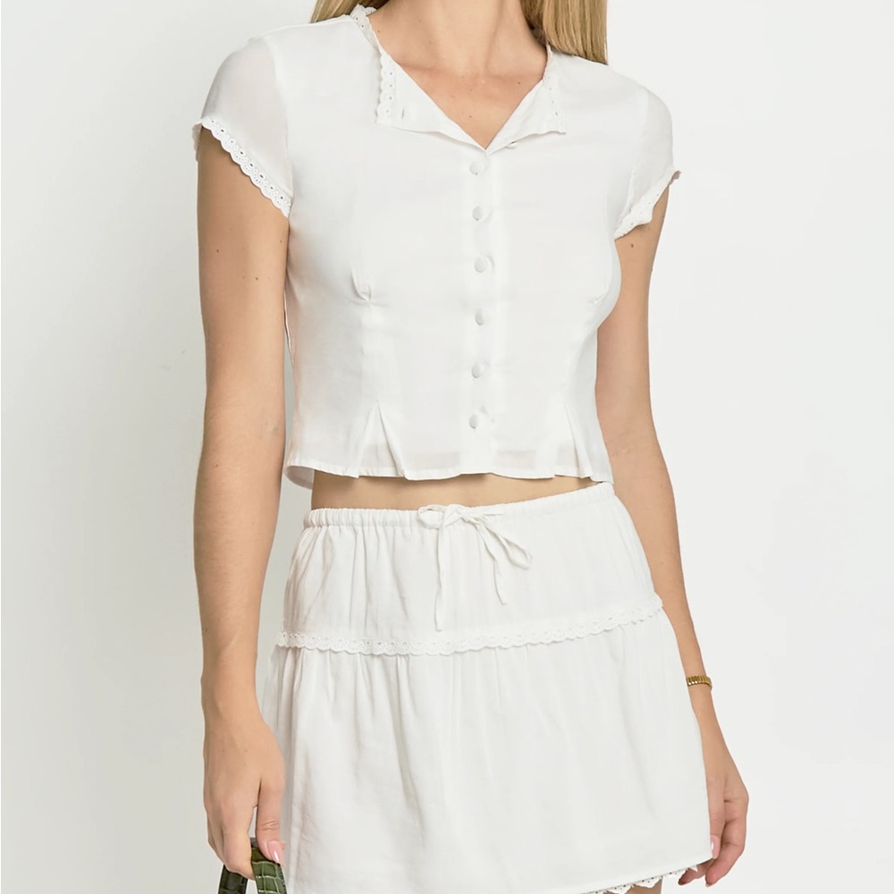 Kourt White Button-Up Top and Stevie Skirt Set
